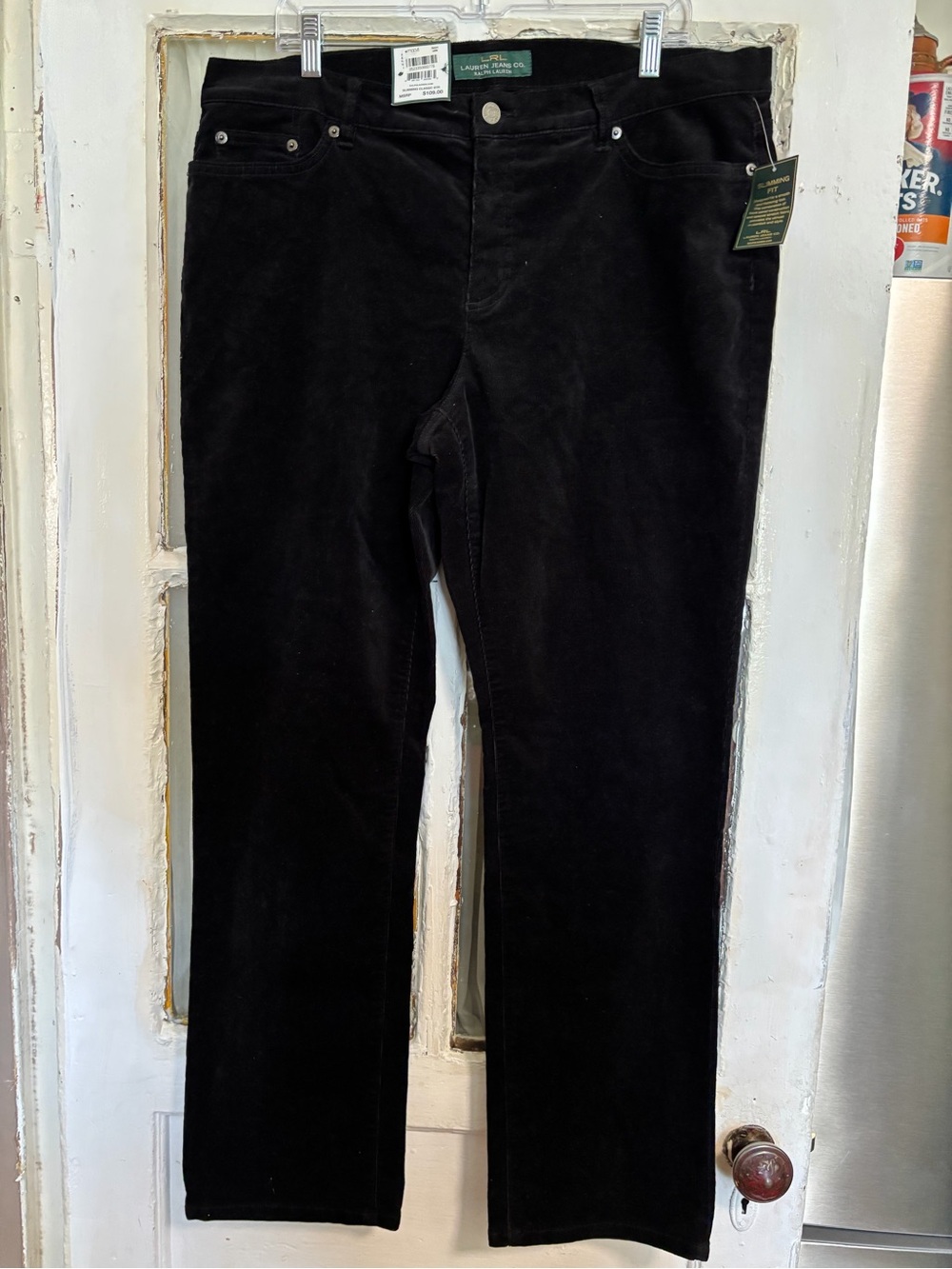 NWT Lauren Ralph Lauren Black Corduroy Straight-Leg Pants